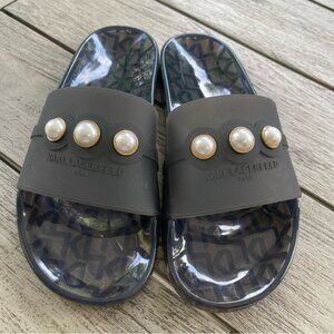 Karl Lagerfeld Tula Pearl Accent Slide Sandals Womens Size 10